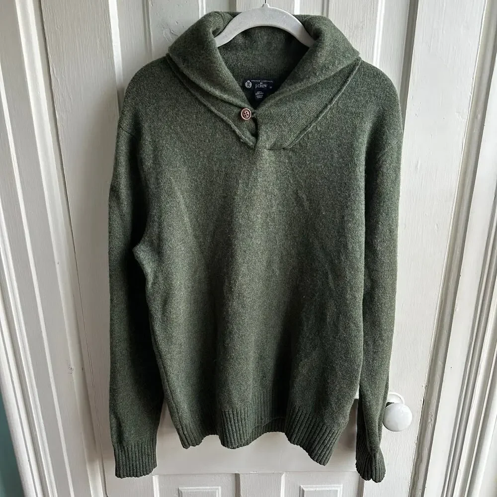 J.Crew Premium Lambswool Shawl Collar Sweater – Olive Green – Size M